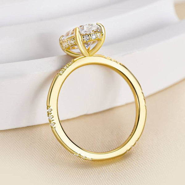 Louily Precious Yellow Gold Oval Cut Engagement Ring In Sterling Silver