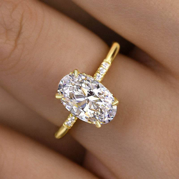 Louily Precious Yellow Gold Oval Cut Engagement Ring In Sterling Silver