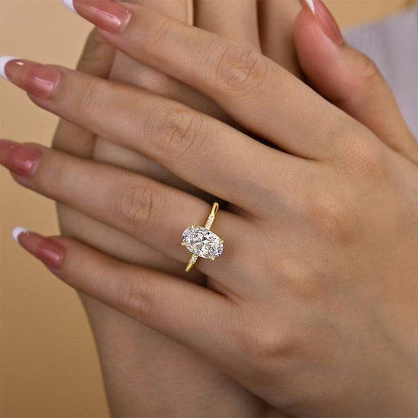 Louily Precious Yellow Gold Oval Cut Engagement Ring In Sterling Silver