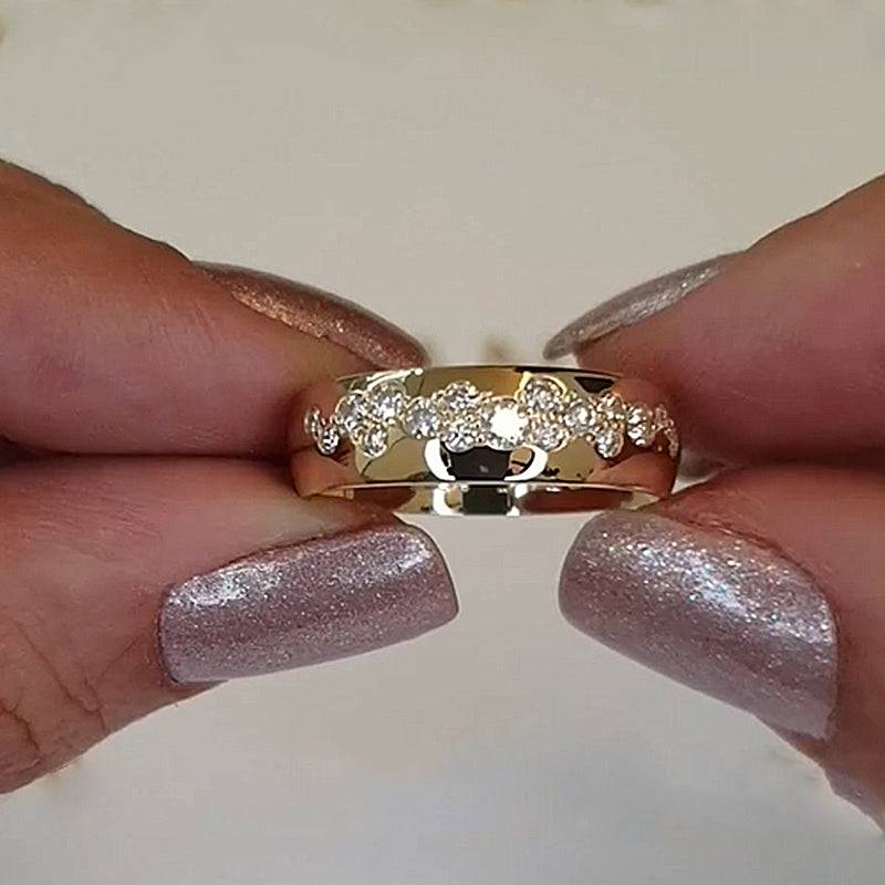 Louily Precious Yellow Gold Round Cut Wide Wedding Band - louilyjewelry