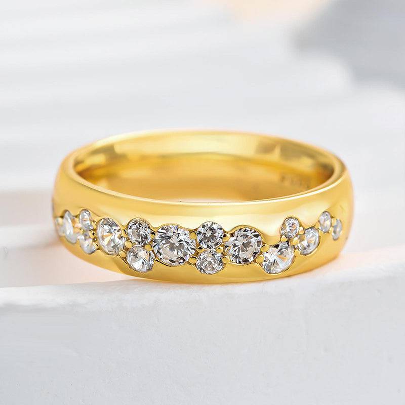 Louily Precious Yellow Gold Round Cut Wide Wedding Band - louilyjewelry