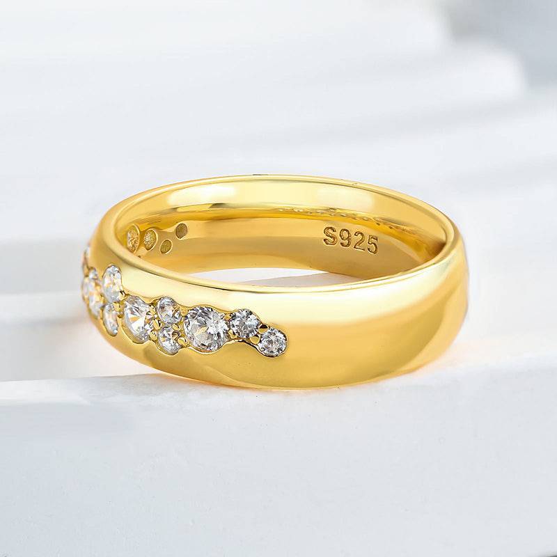 Louily Precious Yellow Gold Round Cut Wide Wedding Band - louilyjewelry