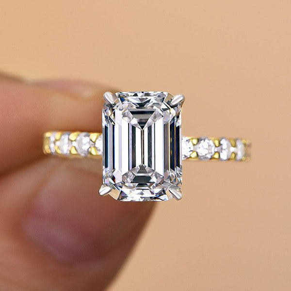 Louily Sparkle Two-tone Emerald Cut Engagement Ring In Sterling Silver