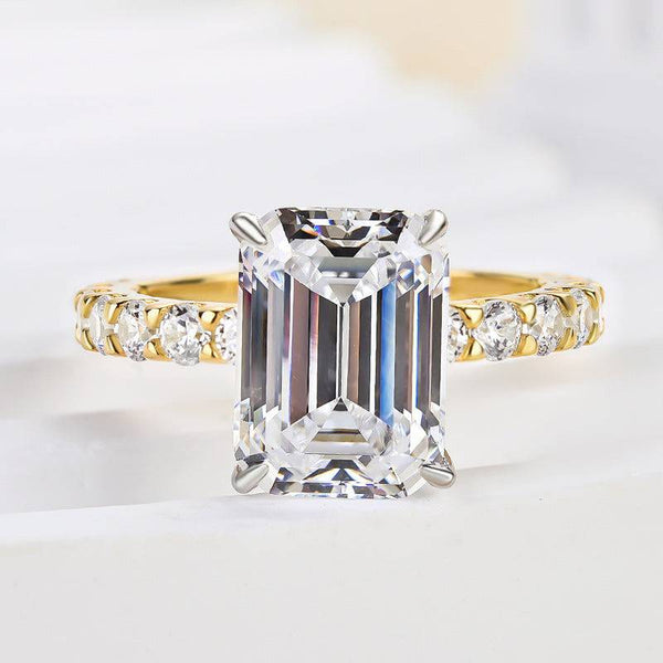 Louily Sparkle Two-tone Emerald Cut Engagement Ring In Sterling Silver