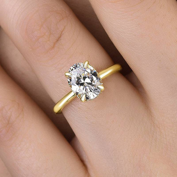 Louily Sparkle Yellow Gold 7*9mm Oval Cut Engagement Ring In Sterling Silver