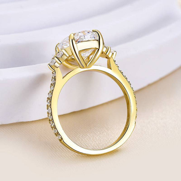 Louily Sparkle Yellow Gold Oval Cut Engagement Ring In Sterling Silver
