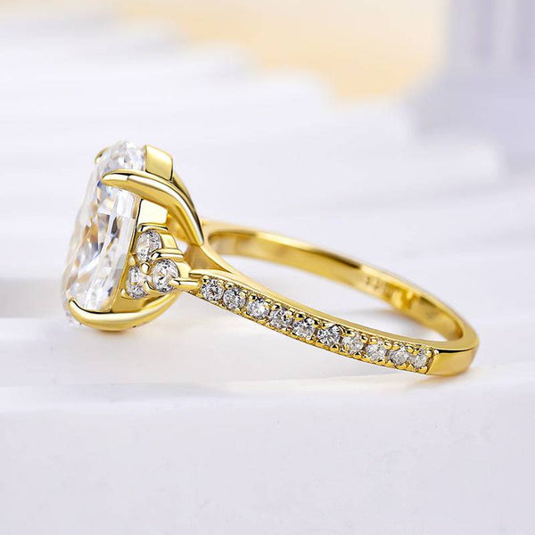 Louily Sparkle Yellow Gold Oval Cut Engagement Ring In Sterling Silver