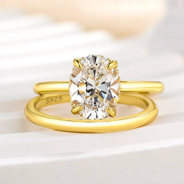 Louily Sparkle Yellow Gold Oval Cut Wedding Ring Set For Women In Sterling Silver