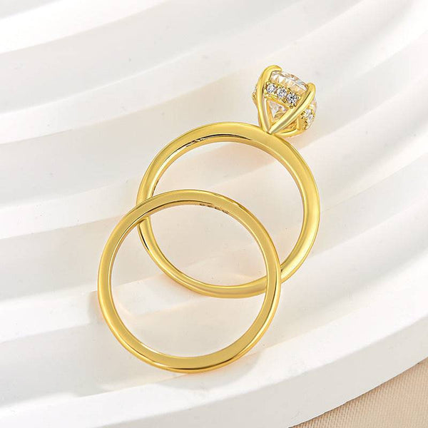 Louily Sparkle Yellow Gold Oval Cut Wedding Ring Set For Women In Sterling Silver