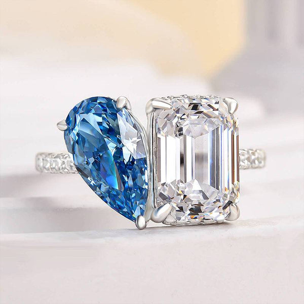 Louily Special Double Stones Design Blue Stone Engagement Ring