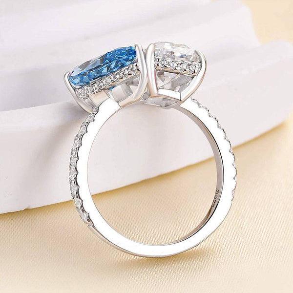 Louily Special Double Stones Design Blue Stone Engagement Ring