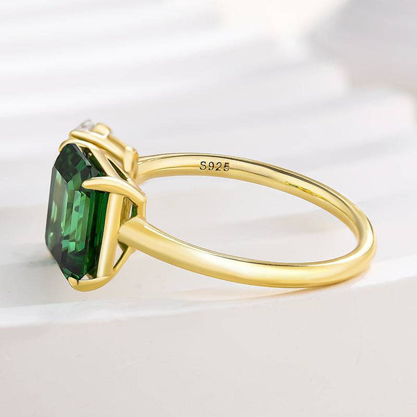 Louily Special Double Stones Design Emerald & Pear Cut Engagement Ring In Sterling Silver