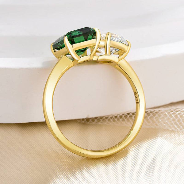 Louily Special Double Stones Design Emerald & Pear Cut Engagement Ring In Sterling Silver