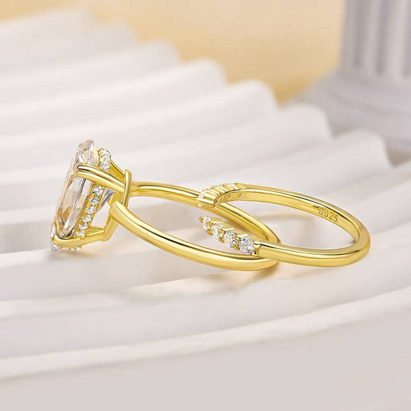 Louily Special Open Design Pear Cut Wedding Ring Set