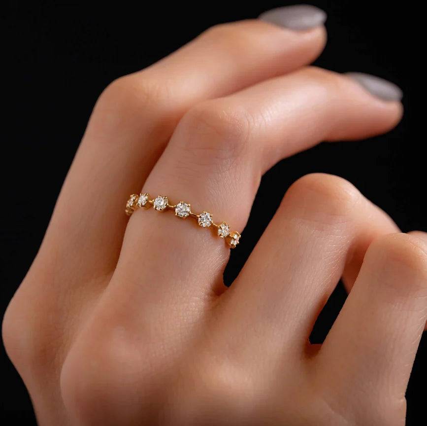 Louily Special Yellow Gold 6 Prongs Round Cut Wedding Band - louilyjewelry