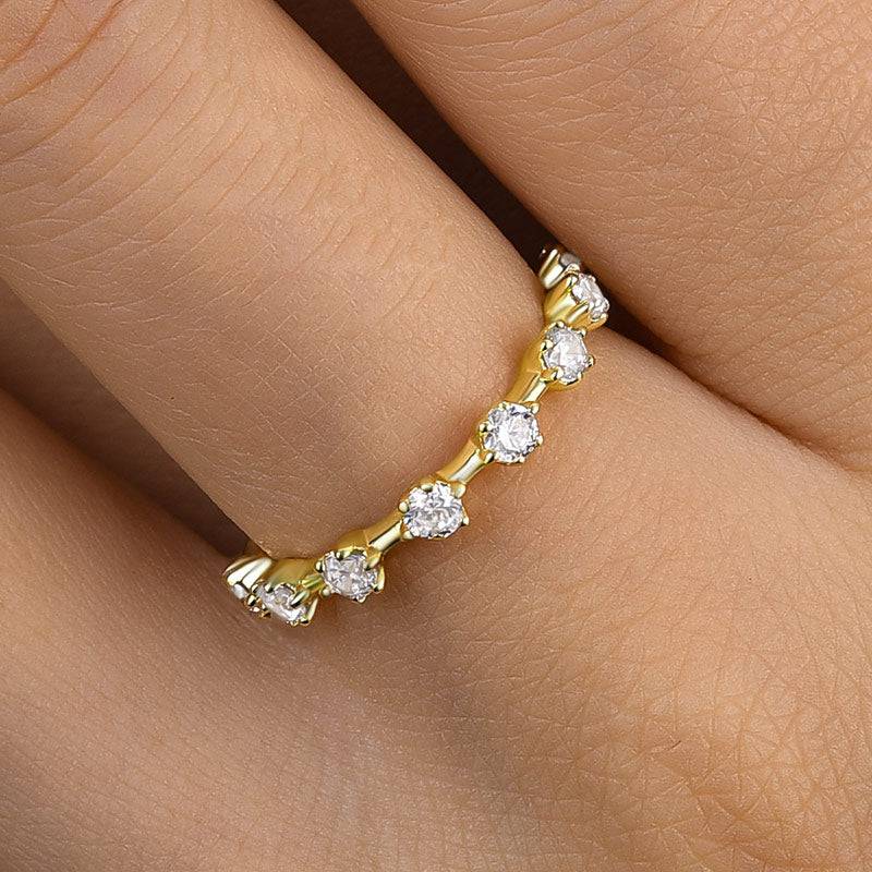 Louily Special Yellow Gold 6 Prongs Round Cut Wedding Band - louilyjewelry