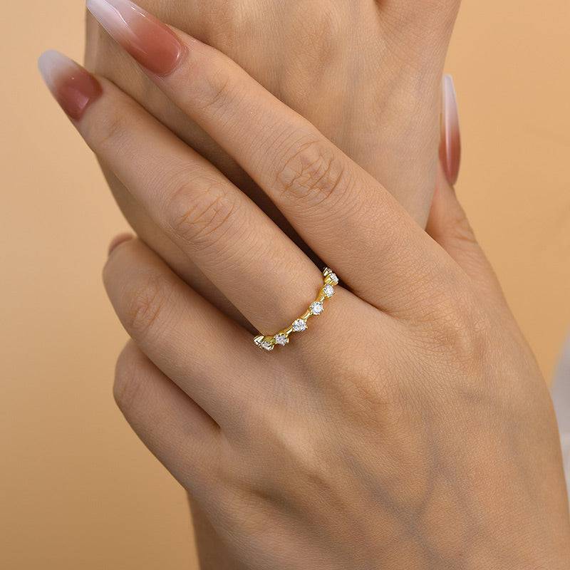 Louily Special Yellow Gold 6 Prongs Round Cut Wedding Band - louilyjewelry