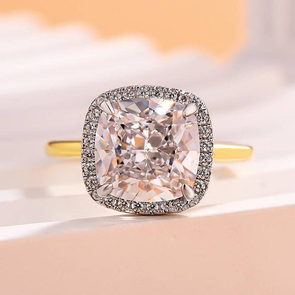 Louily Stunning Two-tone Halo Cushion Crushed Ice Cut Engagement Ring In Sterling Silver