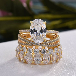 Louily Stunning Yellow Gold 4PC Wedding Ring Set For Women In Sterling Silver