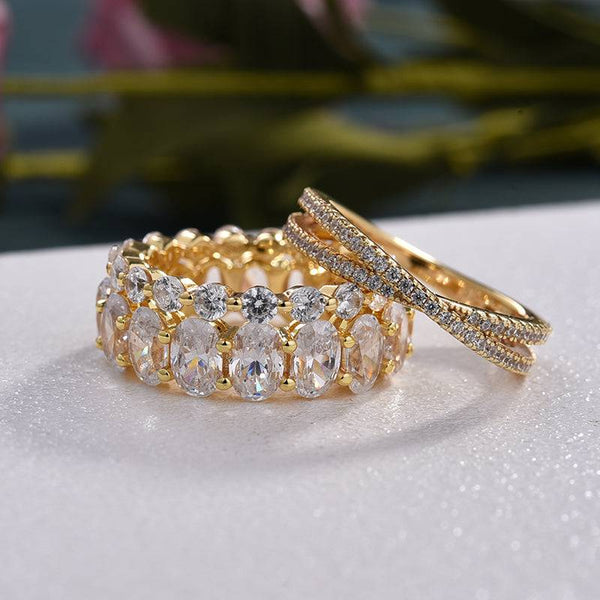 Louily Stunning Yellow Gold 4PC Wedding Ring Set For Women In Sterling Silver