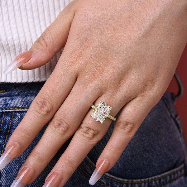 Louily Stunning Yellow Gold Cushion Cut Engagement Ring In Sterling Silver