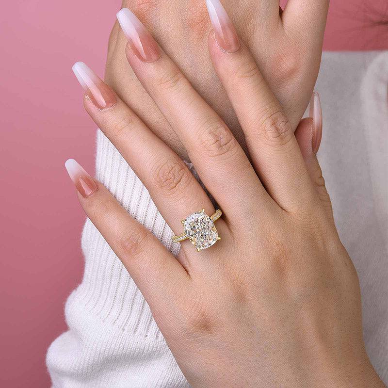 Louily Stunning Yellow Gold Cushion Cut Engagement Ring In Sterling Silver - louilyjewelry