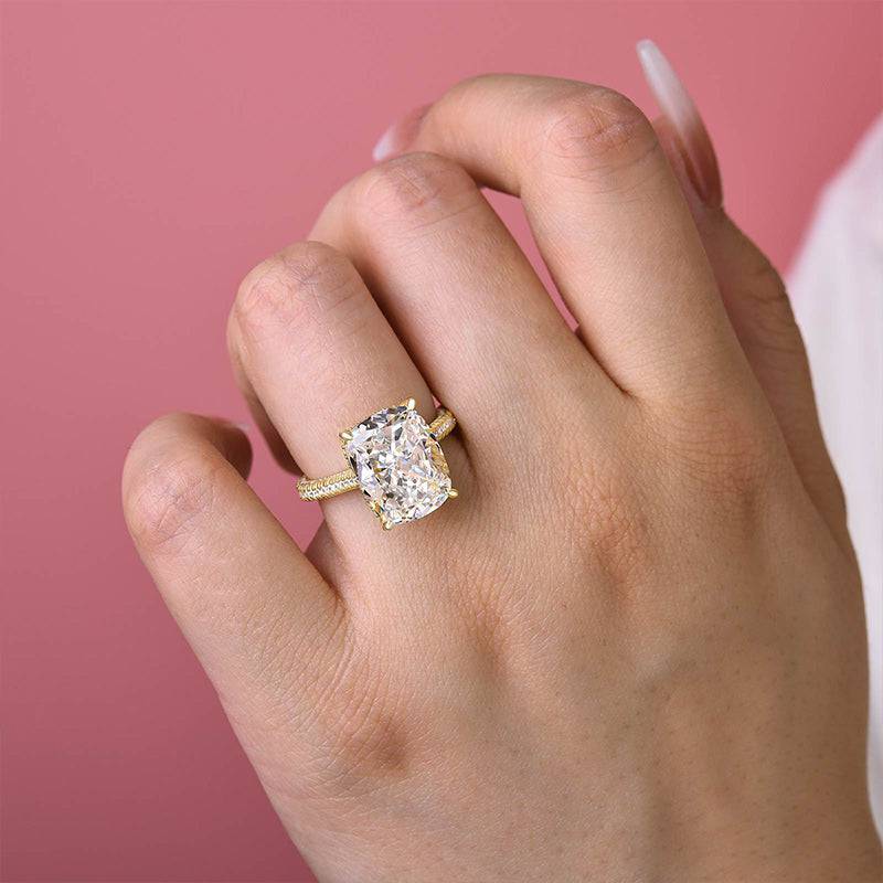 Louily Stunning Yellow Gold Cushion Cut Engagement Ring In Sterling Silver - louilyjewelry