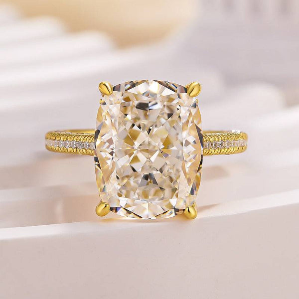 Louily Stunning Yellow Gold Cushion Cut Engagement Ring In Sterling Silver