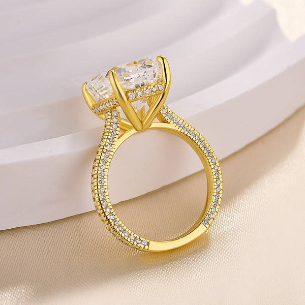 Louily Stunning Yellow Gold Cushion Cut Engagement Ring In Sterling Silver