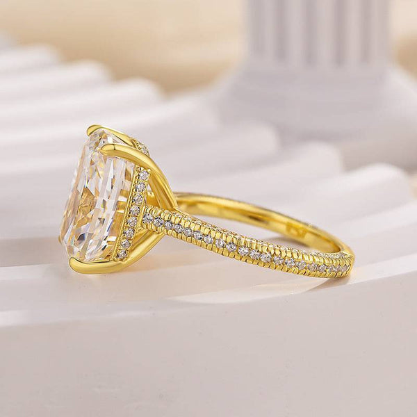 Louily Stunning Yellow Gold Cushion Cut Engagement Ring In Sterling Silver