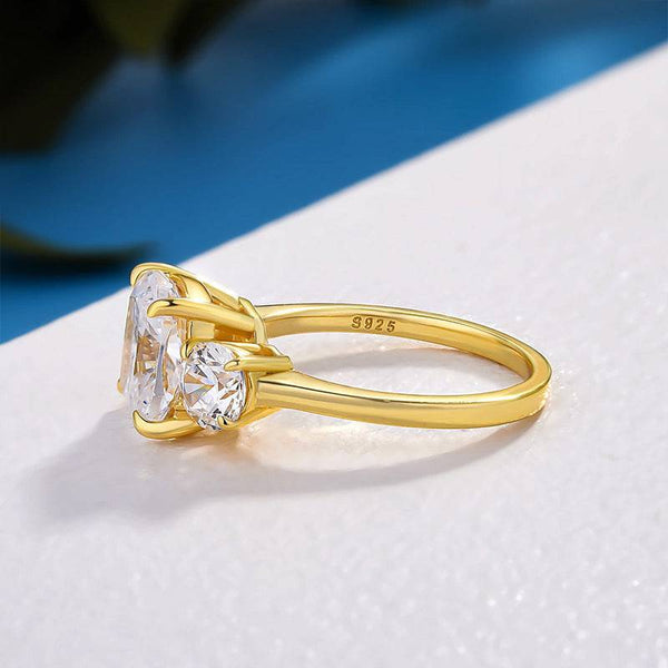 Louily Stunning Yellow Gold Cushion Cut Three Stone Engagement Ring In Sterling Silver