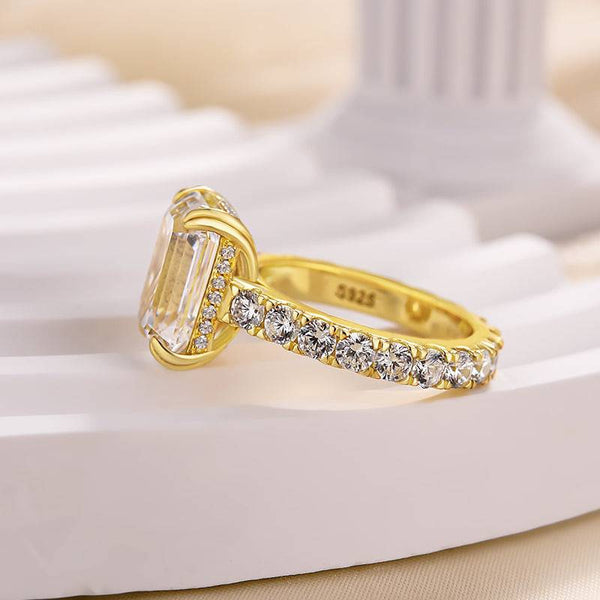 Louily Stunning Yellow Gold Emerald Cut Engagement Ring In Sterling Silver