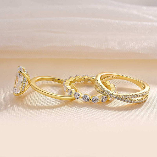 Louily Stunning Yellow Gold Oval Cut 3PC Wedding Ring Set In Sterling Silver