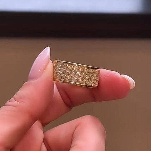 Louily Stunning Yellow Gold Pave Wide Wedding Band In Sterling Silver