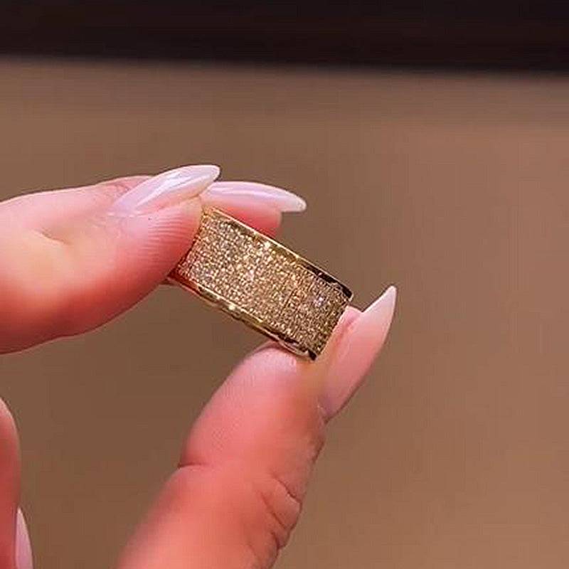 Louily Stunning Yellow Gold Pave Wide Wedding Band In Sterling Silver - louilyjewelry