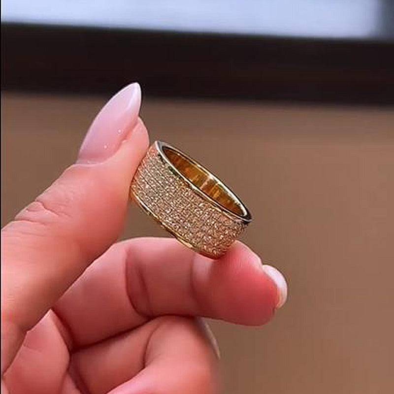 Louily Stunning Yellow Gold Pave Wide Wedding Band In Sterling Silver - louilyjewelry