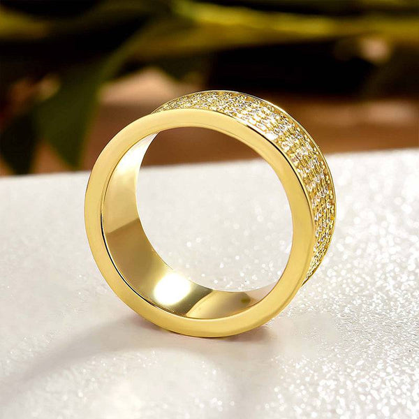 Louily Stunning Yellow Gold Pave Wide Wedding Band In Sterling Silver