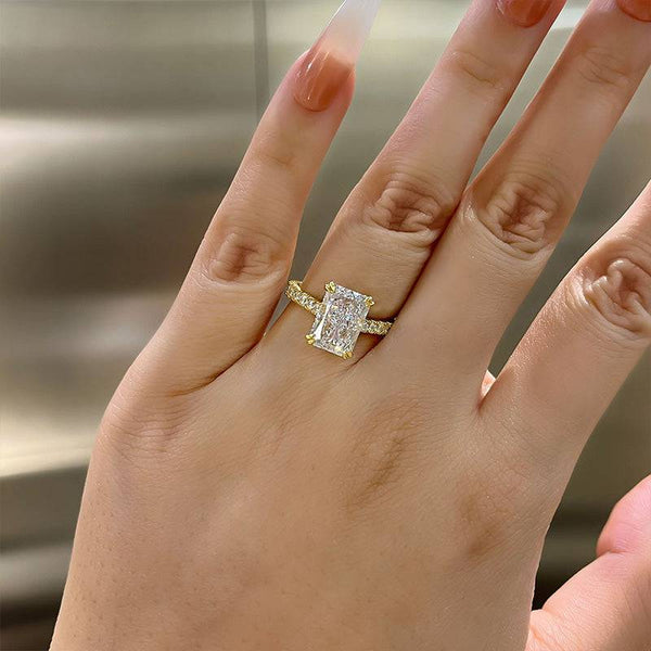 Louily Stunning Yellow Gold Radiant Cut Simulated Diamond Engagement Ring