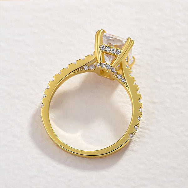 Louily Stunning Yellow Gold Radiant Cut Simulated Diamond Engagement Ring