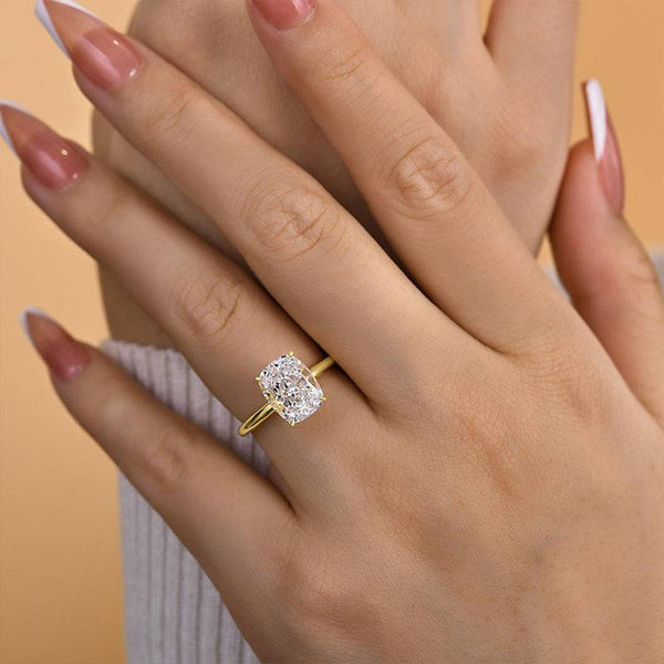 Louily Timeless Yellow Gold Cushion Cut Engagement Ring