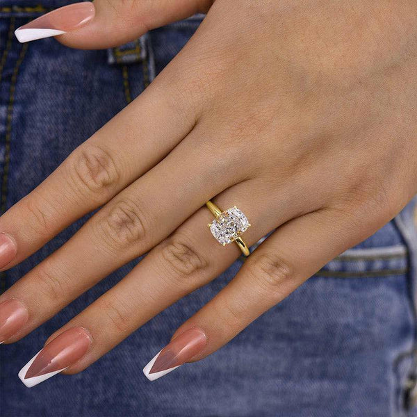 Louily Timeless Yellow Gold Cushion Cut Engagement Ring