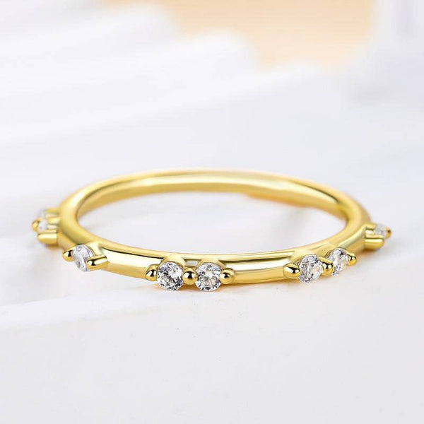 Louily Timeless Yellow Gold Round Cut Wedding Band In Sterling Silver