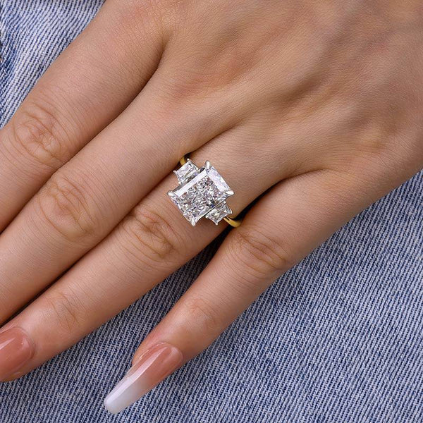 Louily Two-tone Three Stone Radiant Cut Engagement Ring