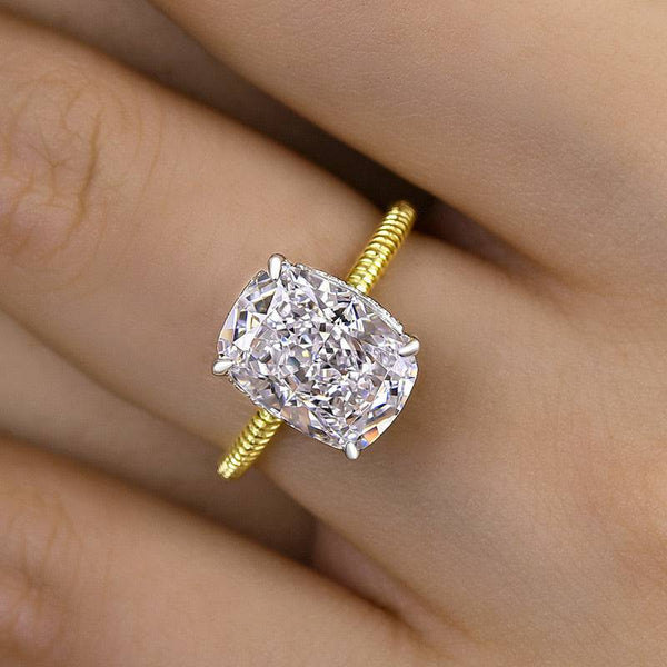 Louily Two-tone Twist Crushed Ice Cushion Engagement Ring