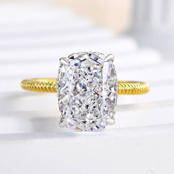 Louily Two-tone Twist Crushed Ice Cushion Engagement Ring