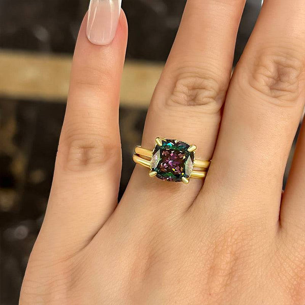 Louily Unique Cushion Cut Alexandrite Wedding Set for Women In Sterling Silver