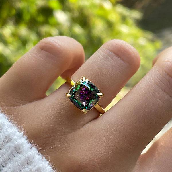 Louily Unique Cushion Cut Alexandrite Wedding Set for Women In Sterling Silver