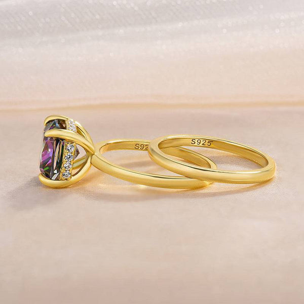 Louily Unique Cushion Cut Alexandrite Wedding Set for Women In Sterling Silver