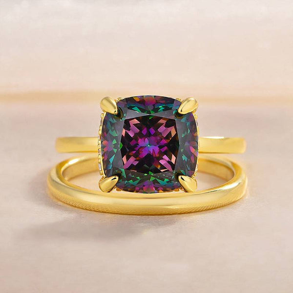 Louily Unique Cushion Cut Alexandrite Wedding Set for Women In Sterling Silver