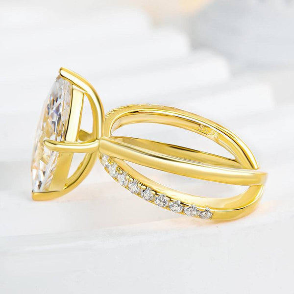 Louily Unique Yellow Gold Cross Shank Marquise Cut Engagement Ring